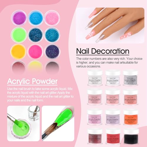 Major Dijit Complete Acrylic Nail Starter Kit with LED Lamp, 12 Colors Powder & Liquid, Base/Top Coat, Primer, Electric Drill – DIY Nail Art Tools for Home & Salon