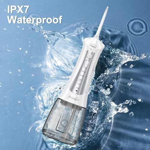 Froomer Cordless Water Flosser – Rechargeable Portable Electric Water Flosser for Teeth, Braces, 5 Modes, IPX7 Waterproof, Travel Friendly, 300ml, White