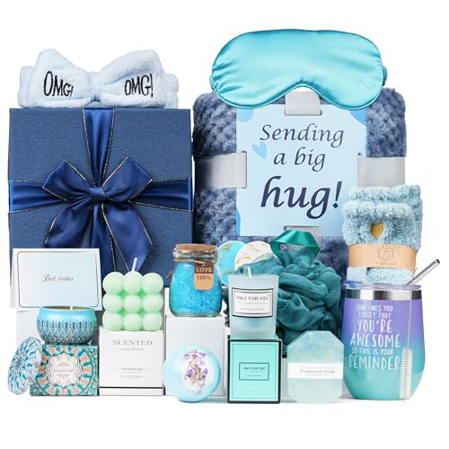 Get Well Soon Gift for Women – 18 Pcs Spa Care Package with Blanket, Tumbler, Candles, Fuzzy Socks – Relaxation Gift Basket for Mom, Sister, Wife, Friend – After Surgery, Birthday, Self Care
