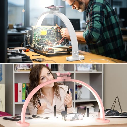 Upgrade 31" Wide-Body Large Half Moon Light for Nail Desk with Phone Holder for Nail Lamp, Foldable Arch Moon Light Tech Perfect for Professional Manicure (Large White)