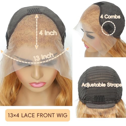 Honey Blonde Wig Human Hair 200% Density 13x4 Blonde Wig Human Hair Body Wave Lace Front Wigs Human Hair Pre Plucked Colored 27# Lace Frontal Wigs 24 Inch