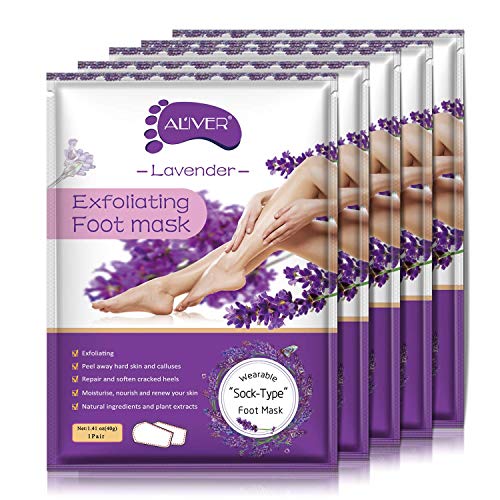 Foot Peeling Mask - 5 Pack, Exfoliating Mask Make Feet Baby Soft, Foot Mask for Dry Cracked Skin, Peeling Away Dead Skin, Calluses - Lavender
