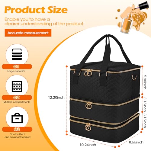 Nail Polish Organizer Case - Three Layer Nail Polish Storage Bag with Adjustable Dividers Holds 84 Bottles Nail Polish Nail Lamp Nail Kit Supplies Organizer Box - Black