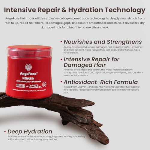 Keratin & Collagen Hair Mask with Argan Oil – Deep Repair Conditioner for Dry, Damaged Hair – Hydrating & Strengthening Treatment, 500ml (16.9 oz)