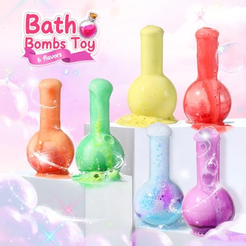 MeCids Magic Potion Bubble Bath Bombs for Kids - Safe & Non-Toxic Bath Color Tablets Bath Potions for Toddlers Ages 4-12 Fun Science Kit Gift for Birthday, Halloween，Thanksgiving，Christmas- 6 Pack