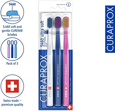 Curaprox CS 5460 Ultra-Soft Toothbrush – for Sensitive Teeth & Gums | Gentle Plaque Removal | 3-Pack |Random Colour