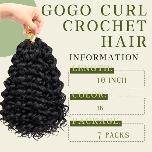 7 Packs Curly Crochet Hair for Black Women 10 Inch GOGO Curl Crochet Hair Deep Ocean Water Wave Synthetic Bohemian Beach Curl Crochet Braids Braiding Hair (10 inch, 1B)
