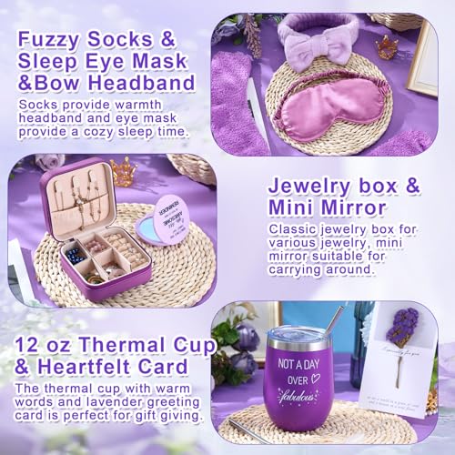 Nuogo 13 Pcs Birthday Gifts for Women Mothers Day Gifts Spa Basket Set for Women Mirrors Socks Steamers Jewelry Case Bath Robe Mom nurse Girlfriend Wife