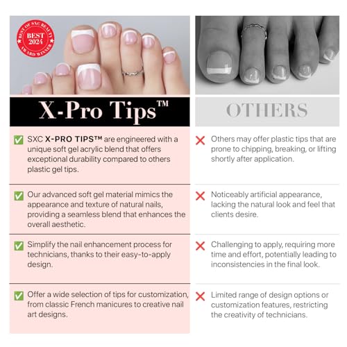 SXC Cosmetics X-Pro Tips French Tip Press On Toenails for Women, Acrylic Soft Gel System (Short French Pink, Short)