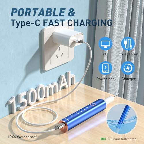 Dental Calculus Remover, Ultrasonic dental calculus remover for Teeth Cleaning with 4 Replaceable Heads and 3 Adjustable Modes