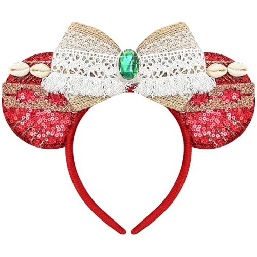 Mouse Ears Headband - Red Ocean Headband for Women, Cosplay Headwear for Princess, Hawaii, Birthday