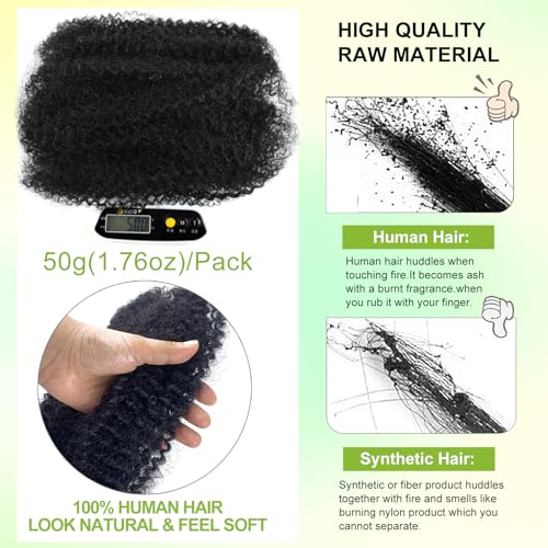 poetically 16 Inch Afro Kinkys Bulk Human Hair Afro Kinky-Curly Human Hair Bundles for Mini Twist 50g/Pack Natural Black 4C Dreadlock Extensions for Permanent Sister Locs/Mini Twists/Braids/Repair