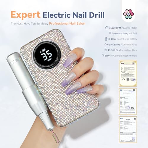 SAVILAND Professionl Nail Drill Kit: Diamond Shiny | 35000RPM Electric Nail Drill Machine | Professional Drill Bits Drill Nail File Buffer Dust Brush Expert Salon Use Manicure Pedicure