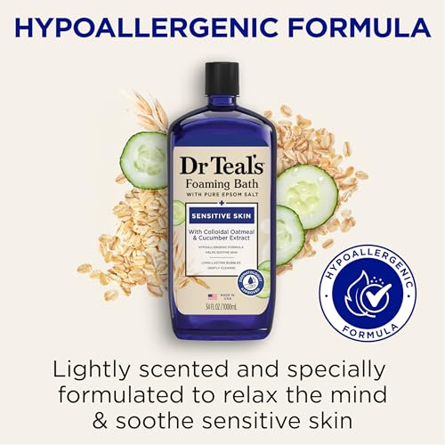 Dr Teal's Foaming Bath with Pure Epsom Salt, Sensitive Skin with Colloidal Oatmeal & Cucumber, 34 fl oz (Pack of 4)