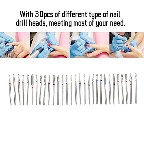 Russian Manicure Drill Bits, 30Pcs/Set Grinding Head Burr Set, Drill Bits Manicure Pedicure Tools Polishing Buffing for Polishing Buffing Bits[A]