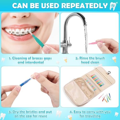 450 PCS Interdental Brushes Dental Floss Picks for Teeth Cleaning with Soft and Bendable Bristles Efficient Orthodontic Braces Oral Care Tooth Picks Flossers Cleaning Tools