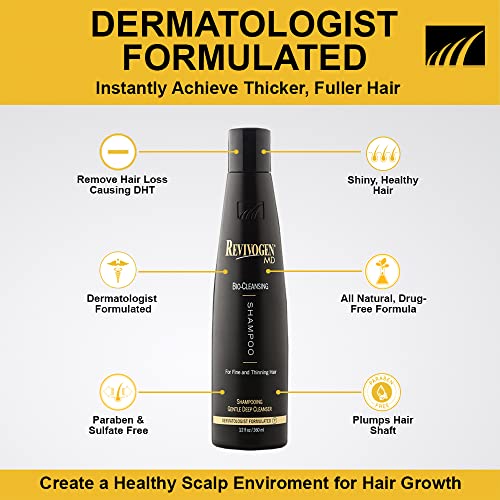 Revivogen MD Bio-Cleansing Shampoo for Thinning Hair, DHT Blocker Shampoo, Hair Loss Shampoo, Shampoo Thinning Hair, Soothes Scalp, Routine Shampoo for Women/Men Hair Loss, Hair Shampoo, 12oz