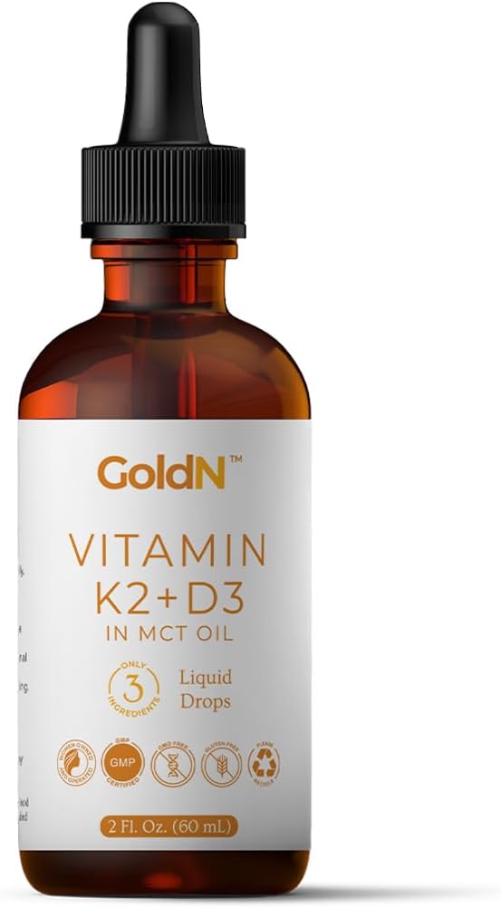 GoldN™ Vitamin K2+D3 Liquid Drops | 10,000 IU D3 & 200 mcg K2 | Bone, Heart & Immune Support | Non-GMO, Additive-Free, MCT & Organic Olive Oil | 60 Servings | High-Potency Liquid Formula