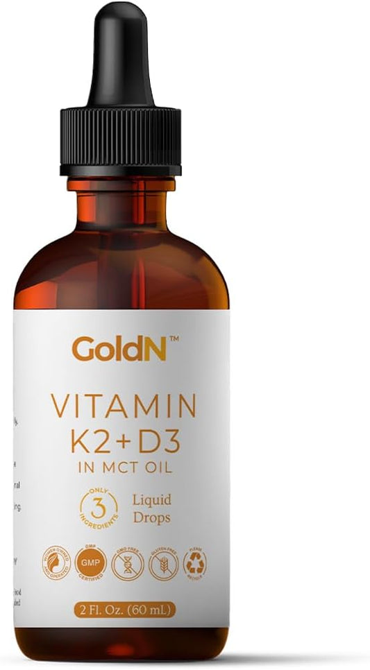 GoldN™ Vitamin K2+D3 Liquid Drops | 10,000 IU D3 & 200 mcg K2 | Bone, Heart & Immune Support | Non-GMO, Additive-Free, MCT & Organic Olive Oil | 60 Servings | High-Potency Liquid Formula