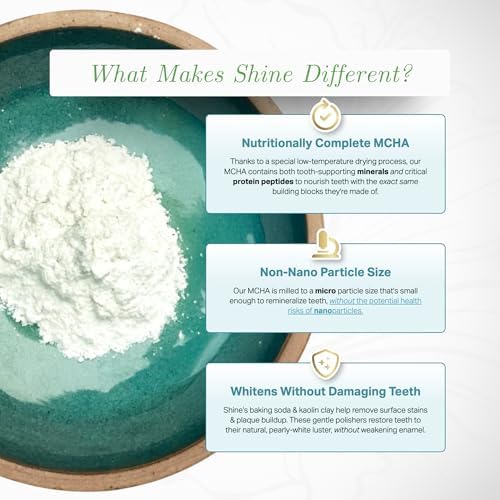 Shine Remineralizing Tooth Powder with Hydroxyapatite, Made in The USA, Fluoride Free Tooth Repair, Natural Teeth Whitening Powder, Teeth Polish & Stain Remover, Mint