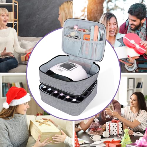 Nail Polish Organizer Holds 30 Bottles (15ml - 0.5 fl.oz) Double-layer Gel Nail Polish Kit Carrying Case, Nail Holder for Nail Lamp, Portable Nail Organizer and Storage for Nail Supplies (Gray)