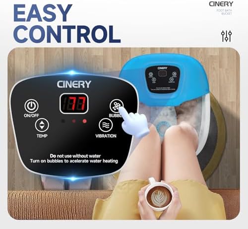 FIAHNG Foot Spa Massager with Heat, Bubbles, Vibration & Pedicure Foot Spa Massager for Feet Stress Relief