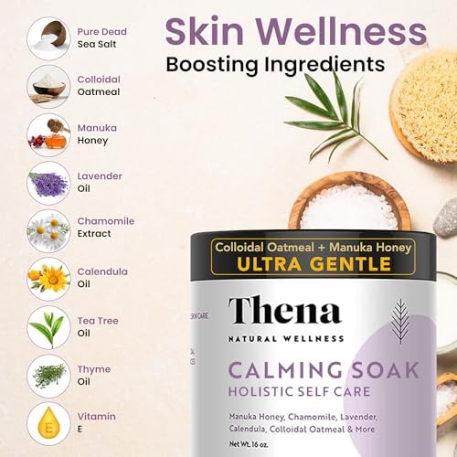 Organic Calming Soak Extra Moisturizing with 10% Colloidal Oatmeal Manuka Honey Vitamins, Ultra Gentle Relief for Dry, Sensitive, Eczema & Itchy Skin, Natural Bath Therapy for Adults, Kids and Babies