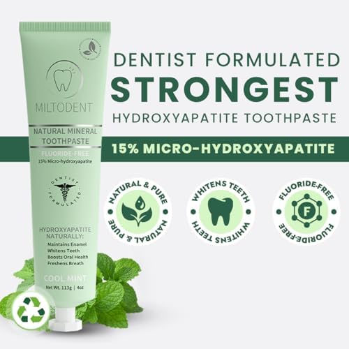 MILTODENT Premium Hydroxyapatite Toothpaste – 15% Micro-Hydroxyapatite | Fluoride-Free, Best Taste, Foam-Free, Natural Mineralizing | Safe Alternative to Nano-Hydroxyapatite | SLS-Free & Natural 4oz