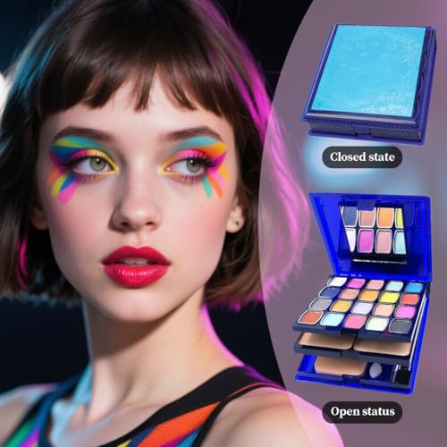 Eyeshadow Lipstick Blusher Makeup Box 20 Color Eyeshadow Palette 5 Lipstick 5 Blusher Set Full Face Makeup Kit with Cosmetic Mirror,Blush, Highlighter, Brushes & Sponge Personal Makeup Set