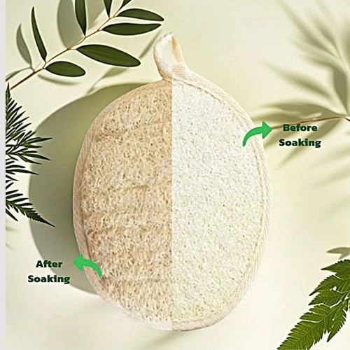 Natural Loofah Exfoliating Body Scrubber, Dual-Sided Shower Loofah Sponge, Bath Shower Loofah Spong for Men and Women, Face and Body Bath Scrubber- 3 Count (1 Pack)