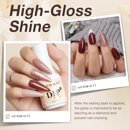 AZUREBEAUTY 5 Pcs Dip Powder Liquid Set - 15ml/0.5oz Large Capacity Dip Base Coat, Top Coat, Bond, Activator, Brush Saver for Dip Nail Kit Salon Home No Nail Lamp Needed