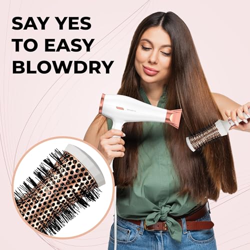 Lily England Round Hair Brush Set, 4 Piece Professional Blow Dry Kit with 3 Round Brushes and Comb for Styling, Beauty Gifts Sets for Women (White)