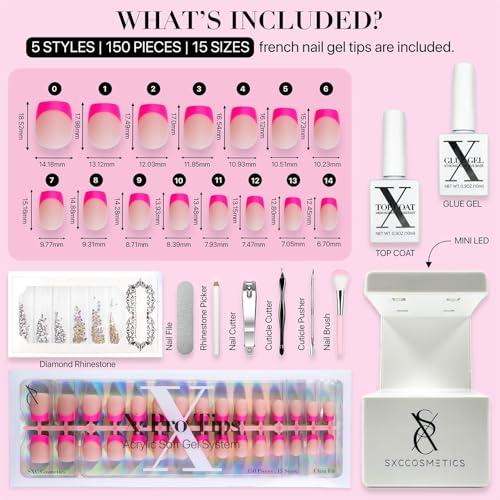 SXC Cosmetics X-Pro Tips French Tip Press On Nails - Bright Pastel Glow in the Dark Series (GLOW113KIT-XS Square)