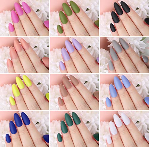 FANDAMEI Press on Nails Almond Matte, 24 Colors 576PCS Press on Nails Medium Almond Matte, Acrylic Medium Fake Nails Full Cover, Natural Press on Nail, False Nails with Nail Glue