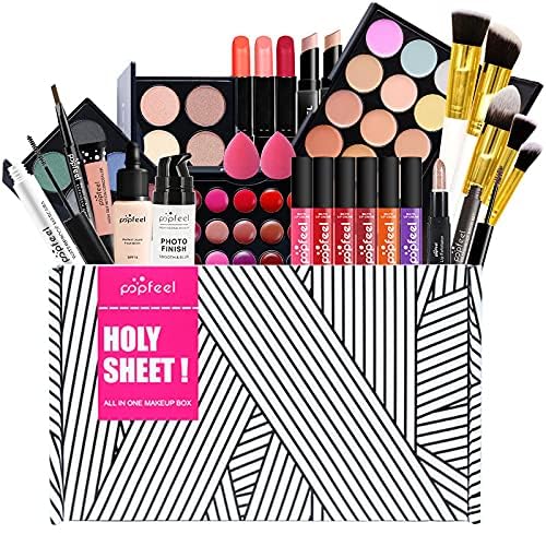 All-in-one Makeup Set Holiday Gift | Full Makeup Kit for Women Essential Starter Bundle Include Eyeshadow Palette Lipstick Blush Cream Concealer Face Powder Eyeliner Mascara Lipgloss Brush