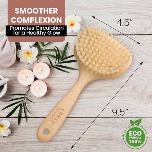 Since 1869 Hand Made in Germany - Smooth 100% Boar Bristle Body Brush, Gently Exfoliates Skin for a Softer, Smoother Complexion, Dry Brush Body Scrubber Promotes Circulation for a Healthy Glow