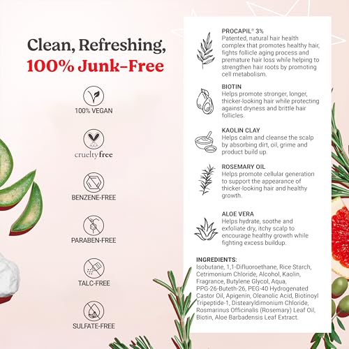 HAIRtamin Vitamin Infused Dry Shampoo for Women | Hair Texture Spray that Cleanses & Refreshes | Hair Complex for Healthy Thicker-Looking Hair | Procapil 3% & Vitamins for Scalp Health | Talc Free