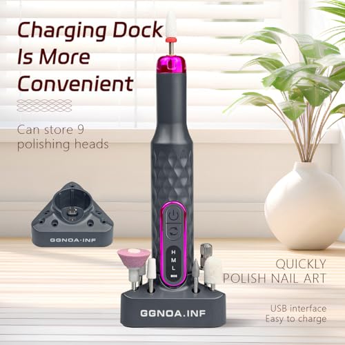 Nail Drill,Adjustable 15000 RPM Portable Cordless Professional Electric Nail Polish Machine with Nail Clippers,Bits Kit,Manicure Pedicure Polishing Shape Tools for Manicure Salon (Grey)