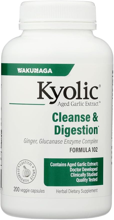 Aged Garlic Extract, Cleanse & Digestion, Formula 102, 200 Veggie Capsules, Kyolic