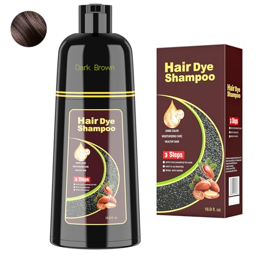 Dark Brown Hair Dye Shampoo for Woman & Man, Argan Hair Color Shampoo 3 in 1, Semi-Permanent Gray Hair Coverage, Mild Formula, Lasts 30 Days(16.90 oz)