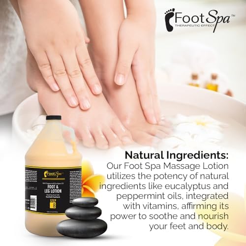 Foot SPA - Healing Therapy Massage Lotion,128 Oz - with Peppermint and Eucalyptus - Professional Pedicure, Body and Hot Oil Manicure, Infused with Natural Oils and Vitamins - Bulk, Refill Gallon
