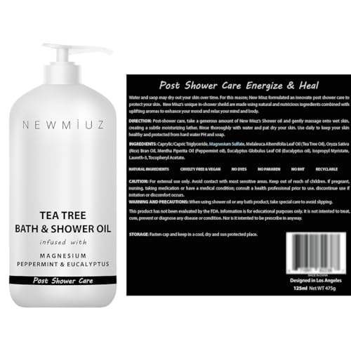 Magnesium inShower Body Conditioner Soft Skin Post Shower Care Moisturizer for Body Legs Bath Oil Sore Muscles Recovery Peppermint Eucalyptus Tea Tree Spa Gift