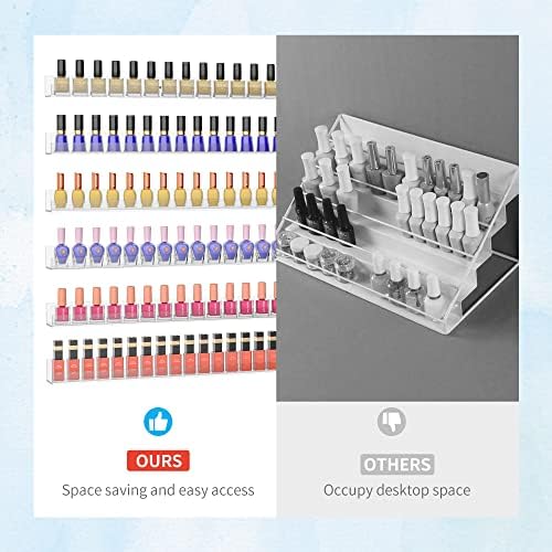Nail Polish Rack Shelf for Wall, Clear Organizer Wall Mounted, 32 Inches Acrylic Shelf for 192 Bottles, 6 Pack