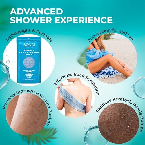 BONDI Exfoliating Washcloth for Smooth Skin - Extra Long - Perfect for Back Scrubbing - Made in Japan