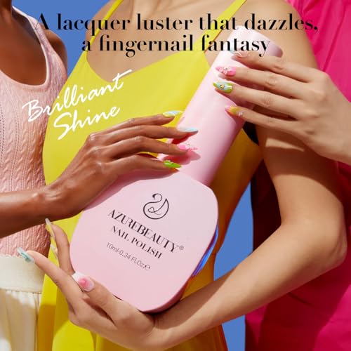 AZUREBEAUTY Nail Polish Set, 4 Colors Pastel Spring Macarons Pink Blue Green Yellow Quick Dry Natural Easter Gift Fingernail Lacquer Strengthening Kit with Top Coat DIY Salon at Home