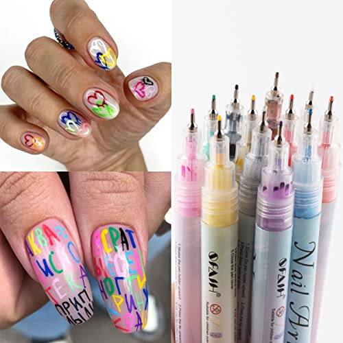 Nail Art Graffiti Pen Set 12Pcs Waterproof Painting Marker Pen Black White Drawing Gel Liners Quick Dry Dotting Pen Nails Professional Material For Manicure
