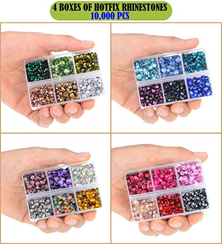 LPBeads 10000pcs Hotfix Rhinestones Flatback Glass Crystal 24 Mixed Color Rhinestone with Tweezers and Picking Pen for Crafts Clothes Nail Art