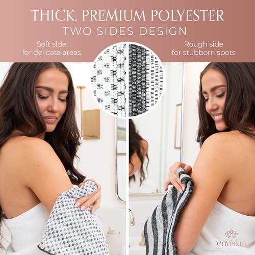 Dermaglow Exfoliating Towel-Dual Texture Washcloth for All Skin Types-Easy to Use Japanese Exfoliating Shower Towel for Women & Men- Body Scrubber Wash Cloth