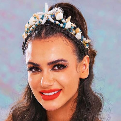 Bartosi Boho Starfish Bride Wedding Tiaras and Crowns Gold Seashell Bridal Headbands Sea Star Beach Wedding Headwear for Women