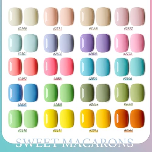 GAOY 23 Pcs Gel Nail Polish Kit, Pastel Macaron Colors Bright Pink Green Yellow Blue Popular Colors UV Gel Nail Polish Set with Glossy & Matte Top Coat and Base Coat for Nail Art DIY Gel Nail Kit